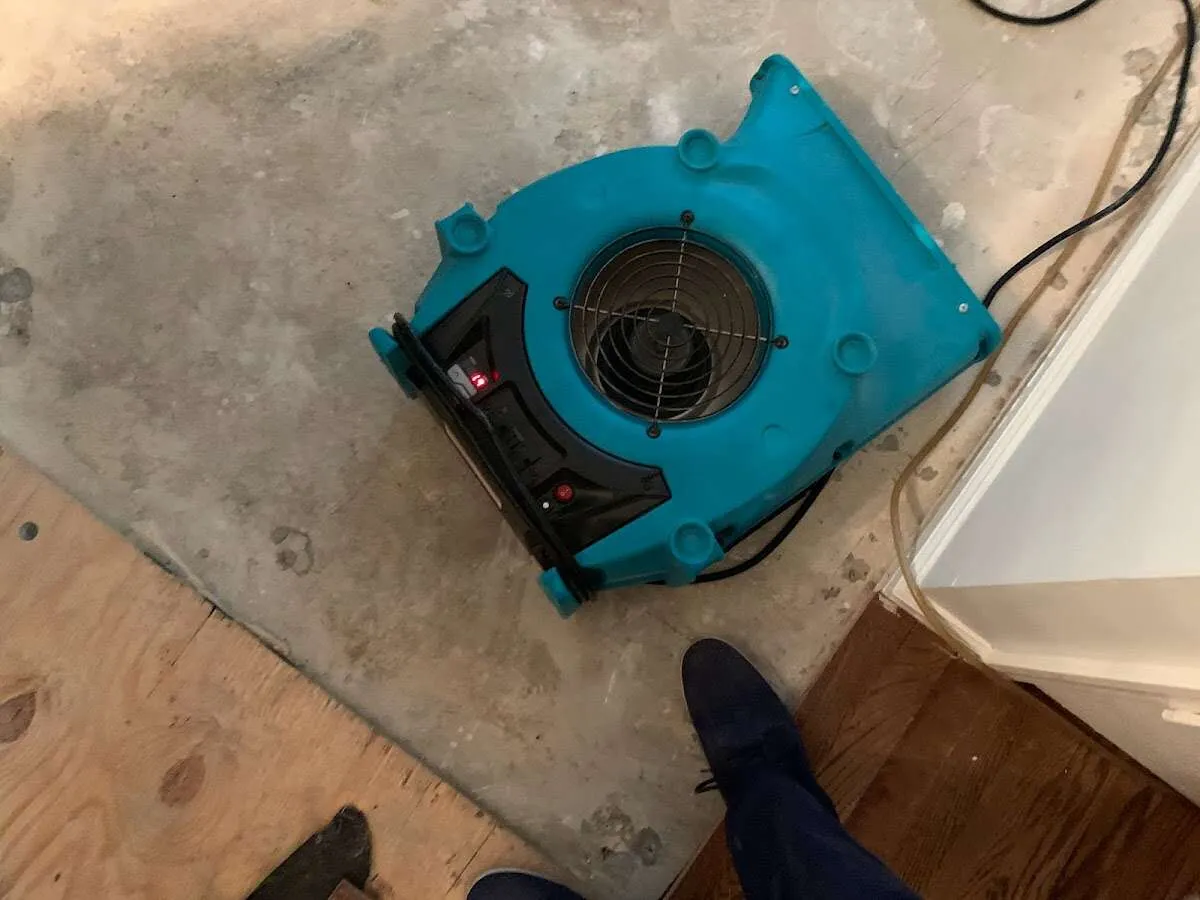 Air mover drying subfloor during Leak Detection & Repair in Lakeway
